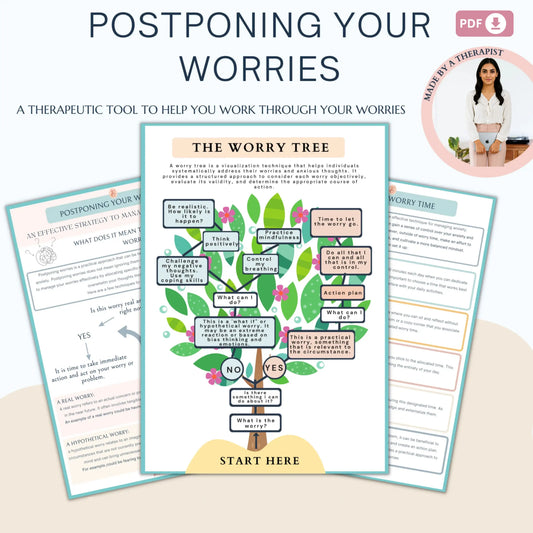 Postponing Worries Workbook – Printable Worry Time Worksheets for Thought Management & Anxiety Relief
