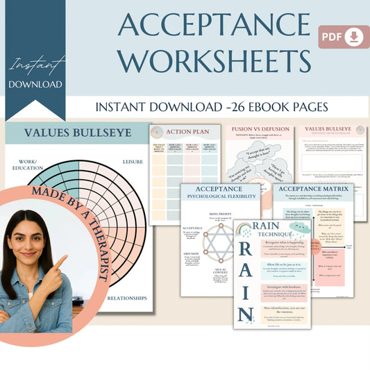 Acceptance & Commitment Therapy Mega Bundle – ACT Worksheets, Values Cards, Mindfulness Tools