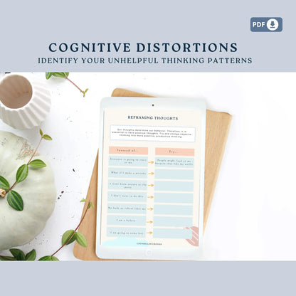 Cognitive Distortions Workbook – 38 Printable Pages to Identify, Challenge & Reframe Unhelpful Thinking Patterns