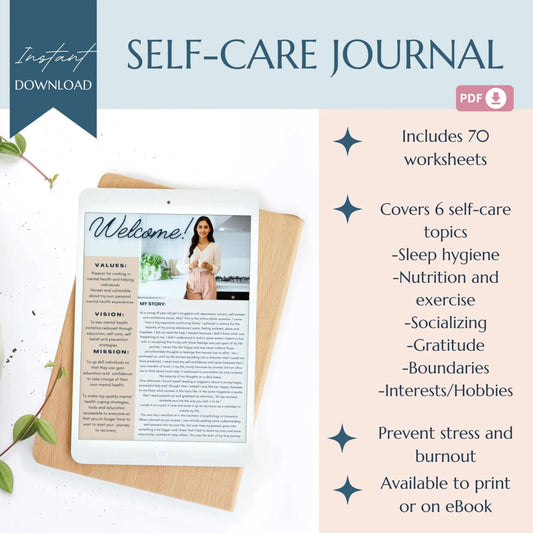 Self-Care Journal – 70-Page Printable Wellness Planner with Self-Care Wheel & Guided Prompts