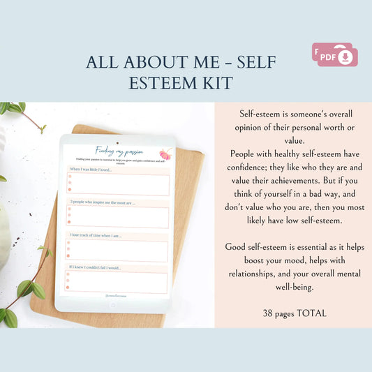 Self-Esteem Workbook – Printable All About Me, Values & Identity Worksheets for Teens & Adults