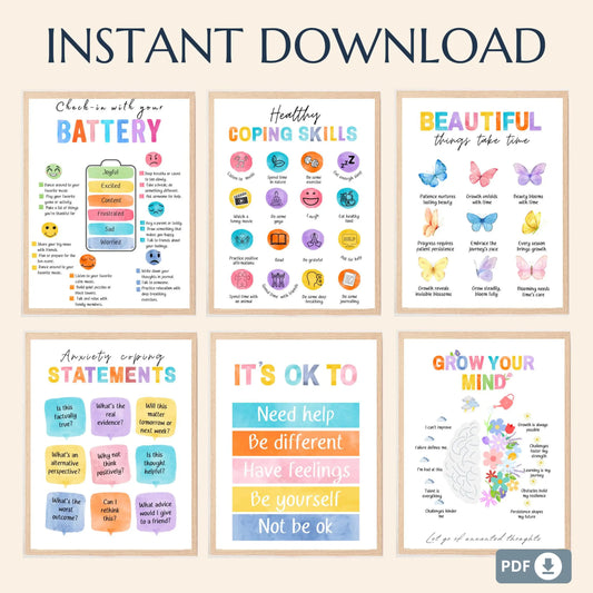 15 Watercolor Poster Bundle – Printable Mental Health Wall Art