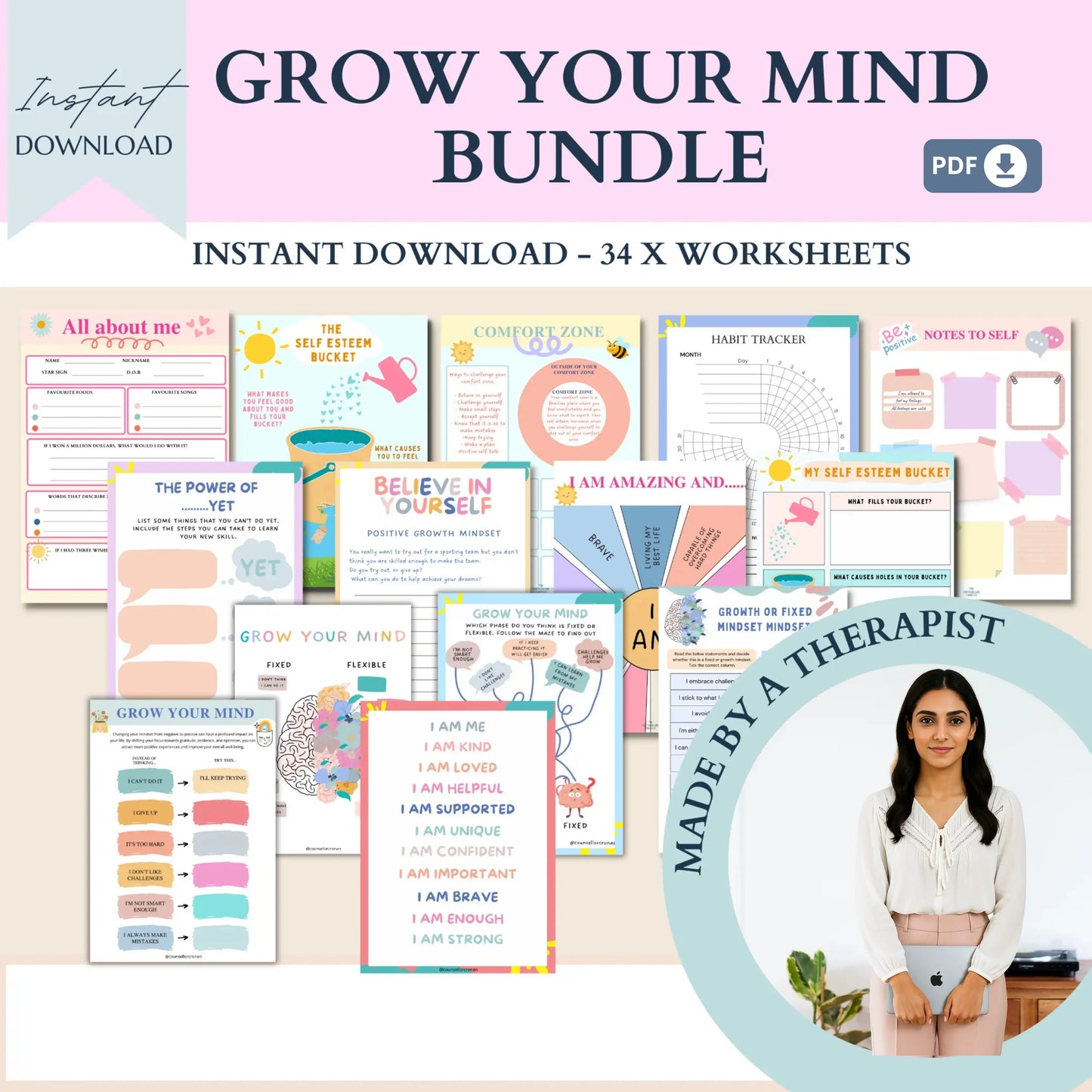 Kids Essential Life Skills Bundle – Printable Therapy Worksheets for Emotional Growth, Resilience & Daily Wellness