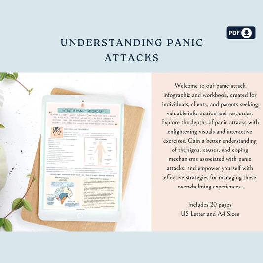 Panic Attacks Workbook & Infographics – Printable Therapy Worksheets for Identifying Triggers & Managing Anxiety