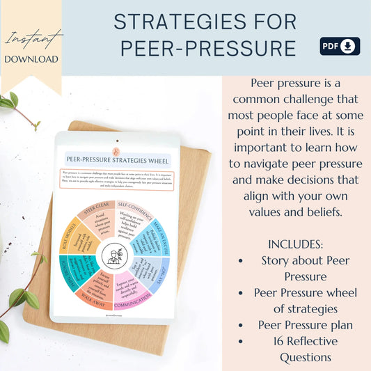 Peer Pressure Strategies Workbook – Printable Wheel, Infographic & Reflection Tools for Building Confidence & Handling Conflict