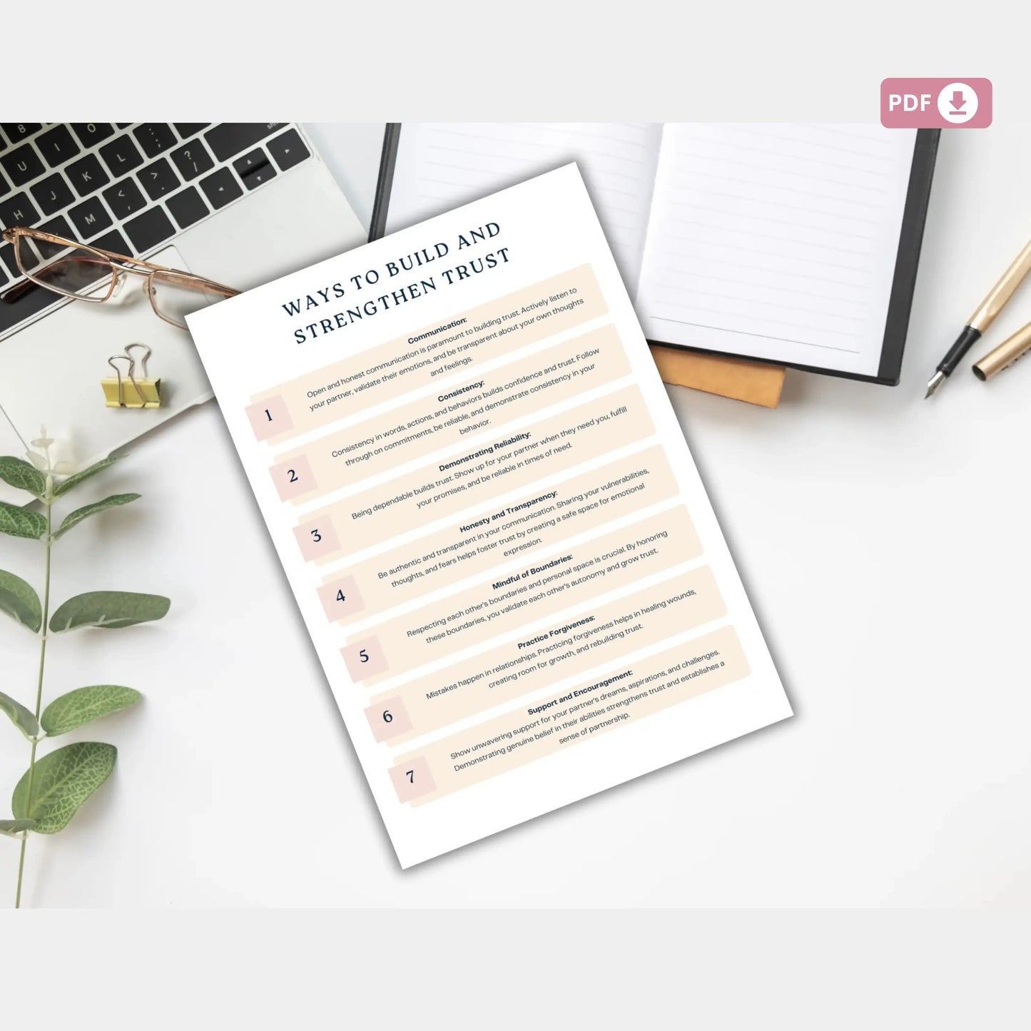 Pillars of Trust Workbook – Printable Couples Counseling & Relationship Therapy Guide to Rebuild and Strengthen Trust