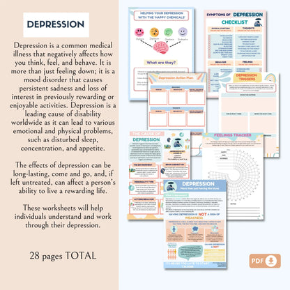 Break the Cycle of Depression Workbook – 28 Printable Mental Health Worksheets for Coping Skills, Reflection & Emotional Healing