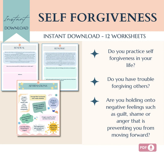Self-Forgiveness Workbook – Printable Healing Worksheets for Letting Go, Self-Worth & Inner Peace