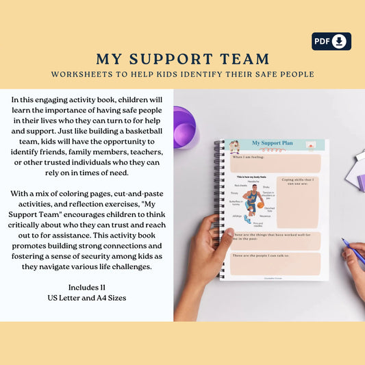 My Support Team & Safety Plan Workbook – Printable Worksheets to Help Kids Identify Trusted Adults & Build Emotional Safety