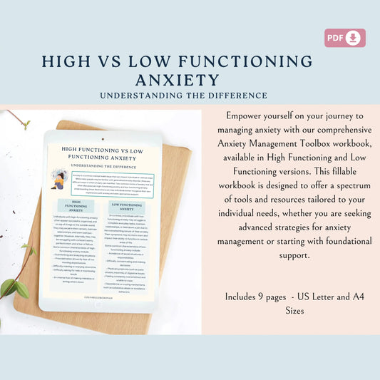High vs Low Functioning Anxiety Workbook – 9 Printable Fillable Worksheets to Understand, Reflect & Manage Anxiety