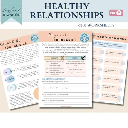Healthy Relationships Workbook – 62 Printable Pages for Teens on Boundaries, Respect & Mental Wellness