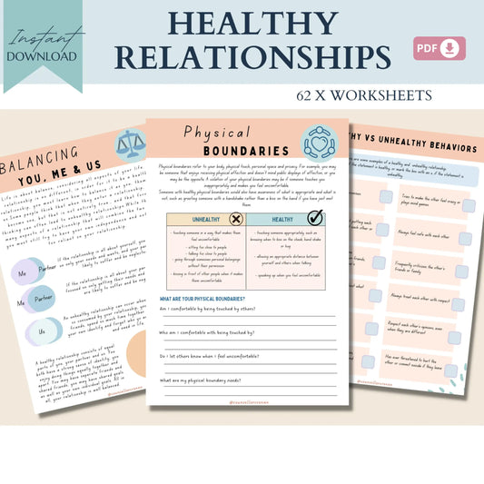 Healthy Relationships Workbook – 62 Printable Pages for Teens on Boundaries, Respect & Mental Wellness