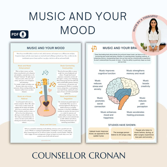 Music and Your Mood – Printable Therapy & Self-Care Worksheets to Explore Emotions Through Music