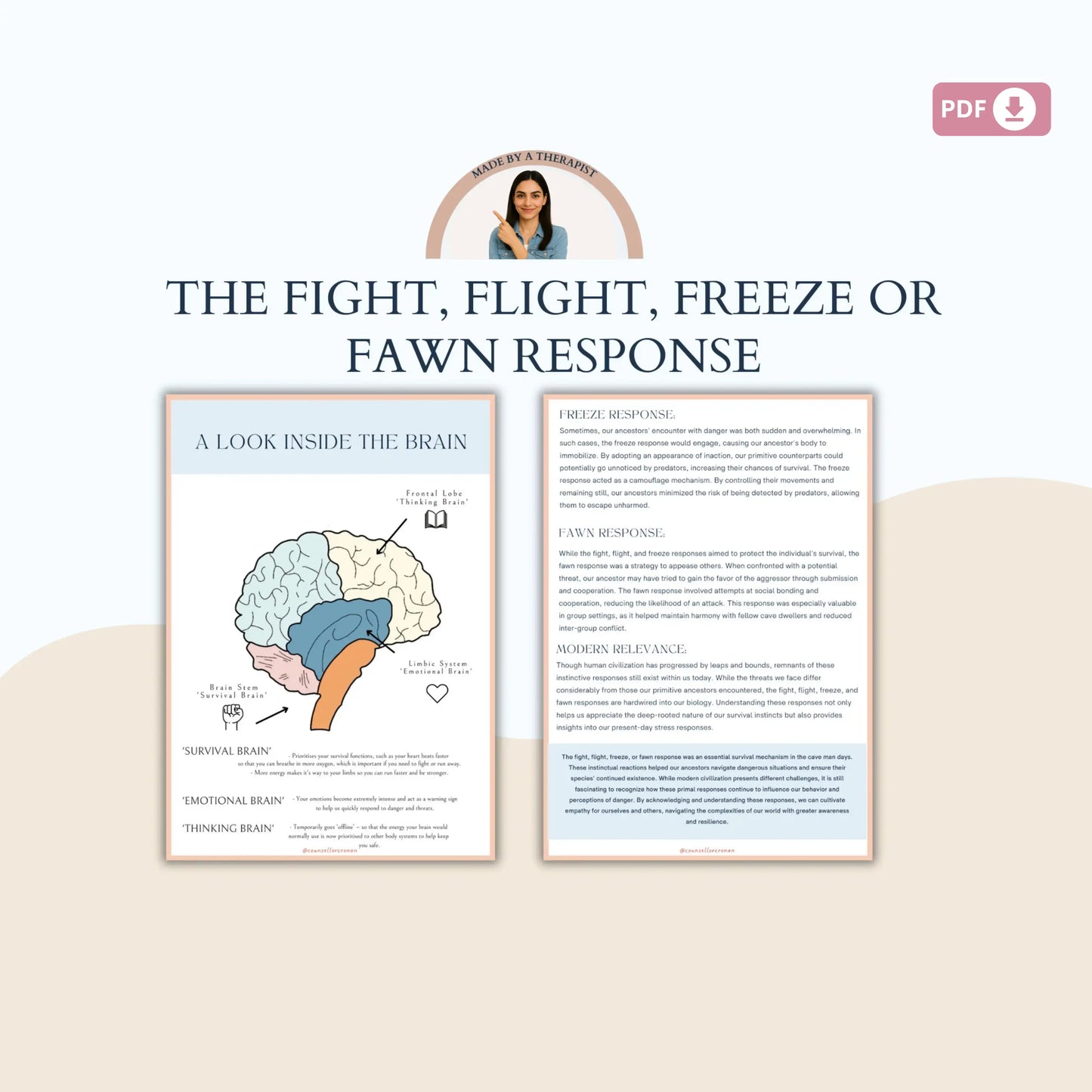 Fight, Flight, Freeze or Fawn Response | Brain Anatomy & Stress Response Workbook