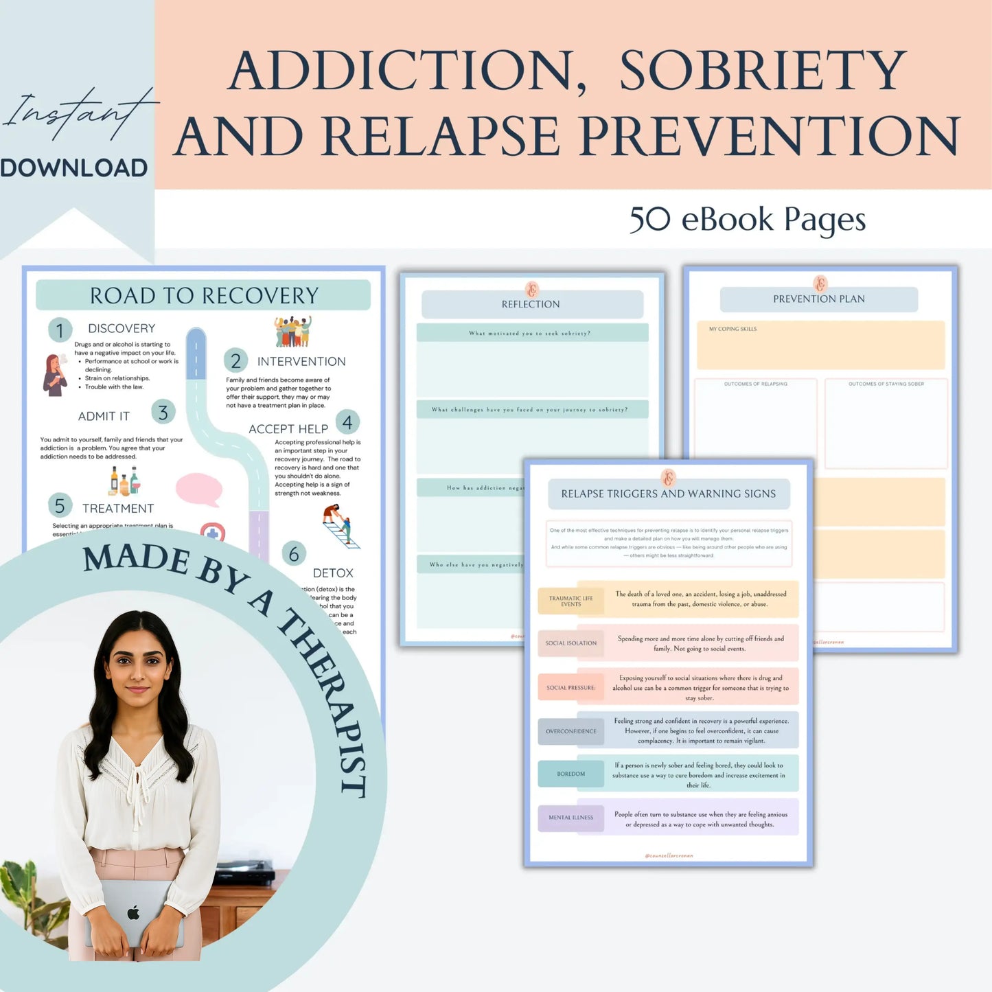 Sobriety Resource Mega Bundle – Printable Addiction Recovery Worksheets, Relapse Prevention Tools & Habit Trackers