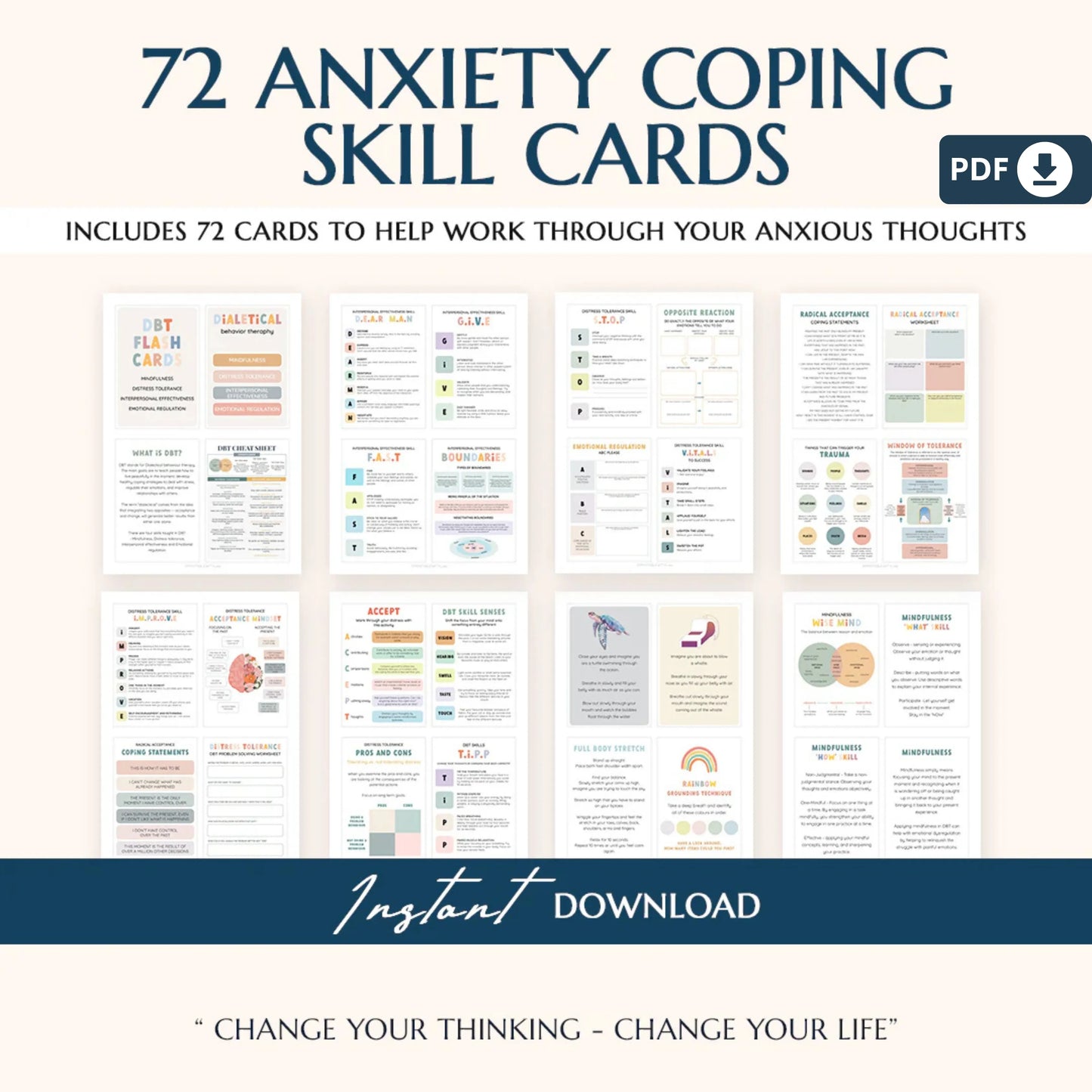 Healing Through Trauma: Therapy Bundle for Recovery – Anxiety Coping Tools, PTSD Worksheets & Safety Plan