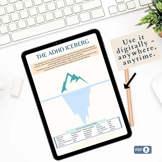 Adult ADHD Therapy Workbook & Planner – Printable Self-Awareness, Focus Strategies & Mindfulness Worksheets |