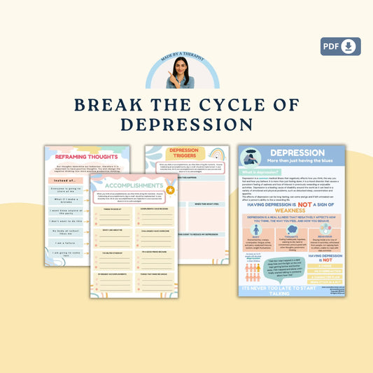 Depression Bundle – Printable Worksheets for Self-Awareness, Growth Mindset & Mental Health Support