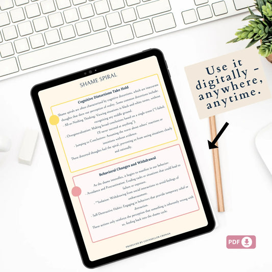 Overcoming Shame Workbook | Healing Shame Spiral | Therapy Worksheets for Self-Worth