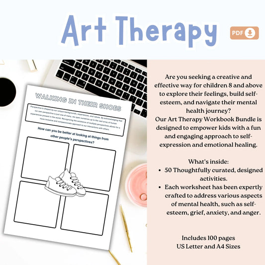 Art Therapy Worksheet Bundle for Kids – 100 Printable Social Emotional Learning & Mental Health Activities