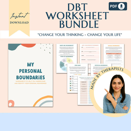 Mental Health & Anxiety Bundle – Journals, Planners, DBT Flash Cards, and Worksheets