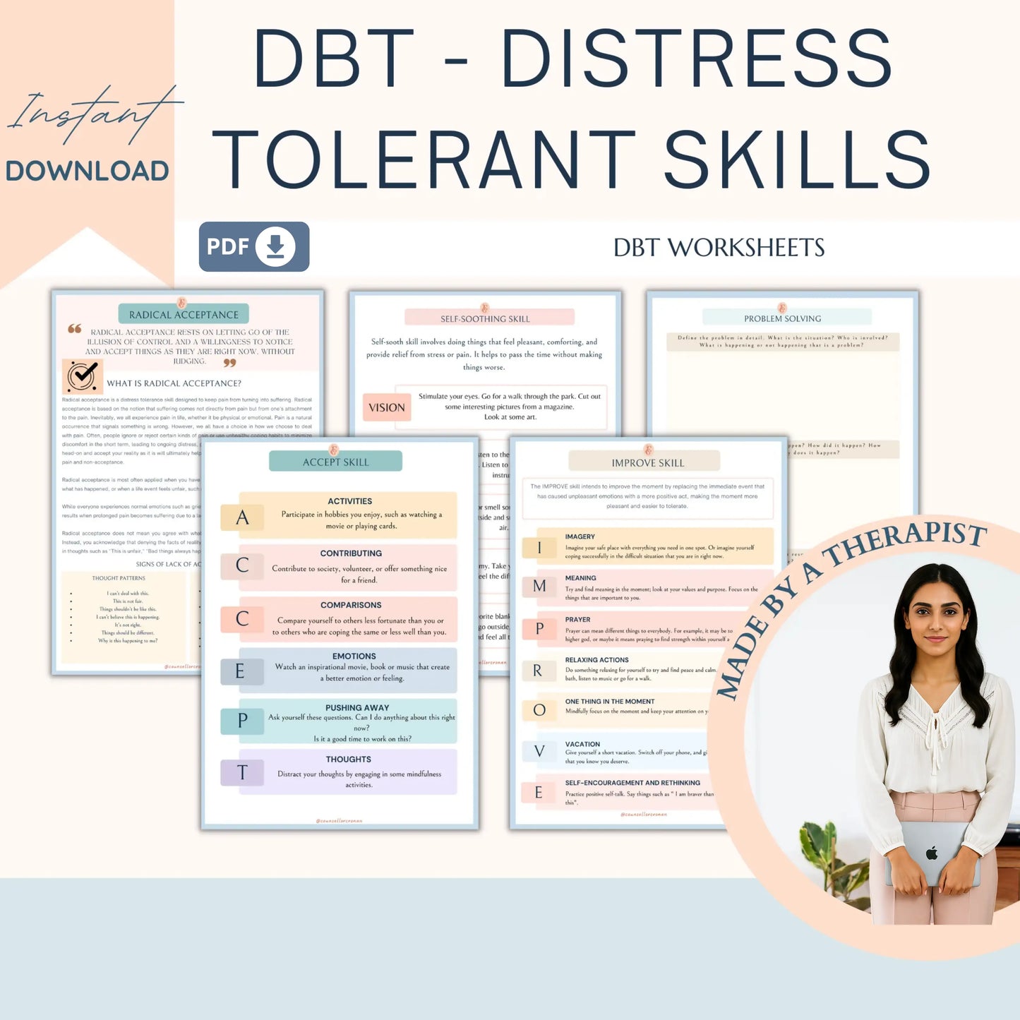 DBT Bundle – Printable Dialectical Behavioral Therapy Worksheets for Mindfulness, Emotional Regulation & Interpersonal Skills