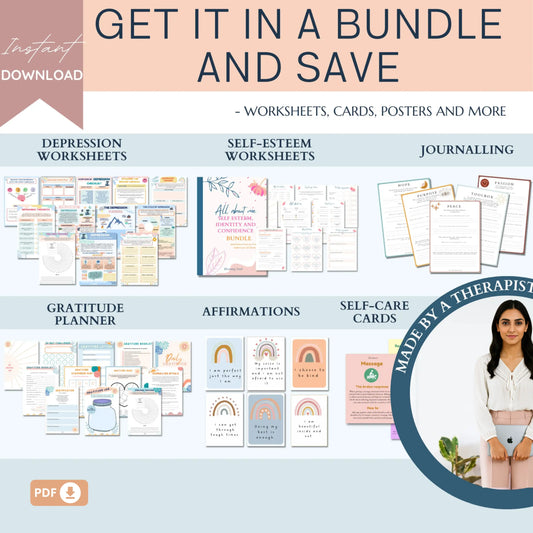 Break the Cycle of Depression Workbook – 28 Printable Mental Health Worksheets for Coping Skills, Reflection & Emotional Healing