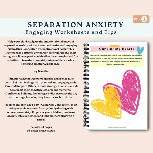Kids Separation Anxiety Workbook – Calm Kids Connection Printable Toolkit for Confidence & Emotional Support