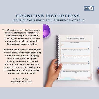 Cognitive Distortions Workbook – 38 Printable Pages to Identify, Challenge & Reframe Unhelpful Thinking Patterns