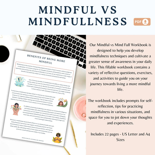 Mindful vs Mind Full Workbook – 22 Printable Pages for Mindfulness, Self-Reflection & Daily Awareness