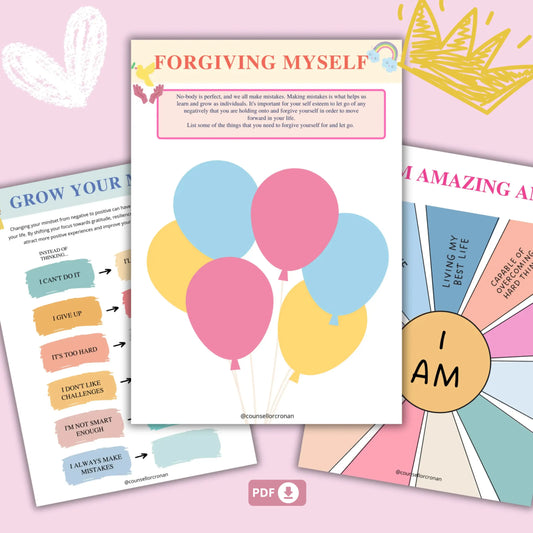 Kids Counseling Essentials Bundle – Printable Therapy Worksheets for Coping Skills, Emotional Expression & Self-Regulation