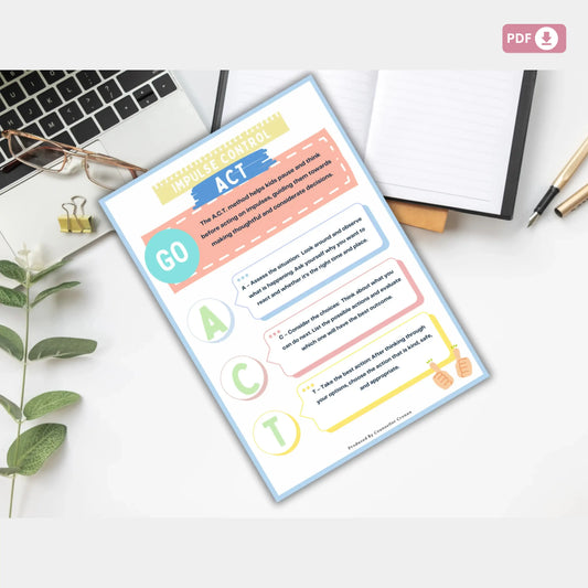 Impulse Control Workbook for Kids & Teens – 22 Printable Pages of Activities, Reflection & Self-Regulation Skills