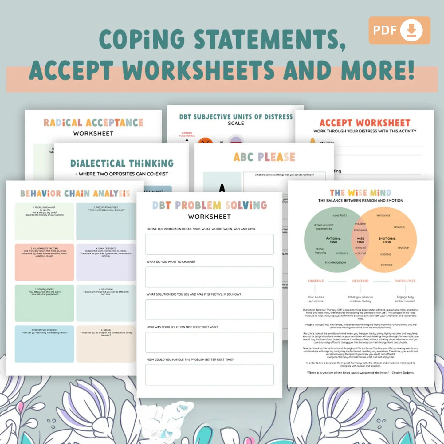 DBT Worksheet Bundle – Therapy Tools for Emotional Regulation and Distress Tolerance