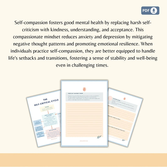 Self-Compassion Journal – 25 Printable Worksheets for Emotional Healing, Mindful Reflection & Self-Kindness