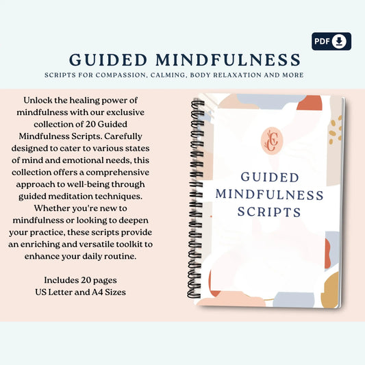 Guided Mindfulness Scripts – 20 Printable Meditation Guides for Calm, Sleep, Compassion & Emotional Balance