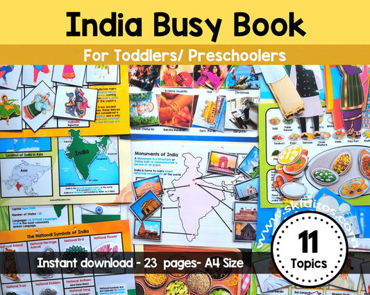 India Busy Book Printable for Toddlers & Preschoolers – 11 Topics, Hands-on Activities