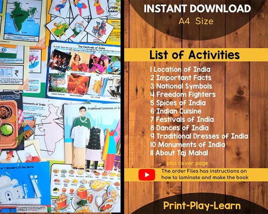 India Busy Book Printable for Toddlers & Preschoolers – 11 Topics, Hands-on Activities