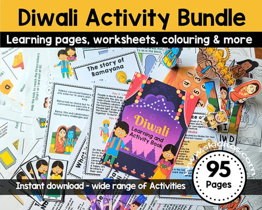 Diwali Activity Bundle for Kids – Learning Pages, Worksheets, Coloring & Ramayana Puppets