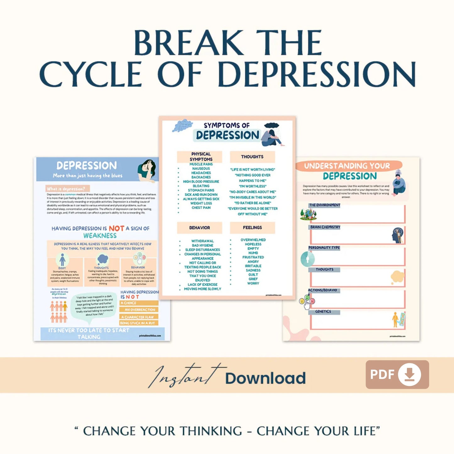 Therapy Worksheet Bundle – Mental Wellness Tools for Anxiety, Boundaries, Self-Care, and Trauma Recovery