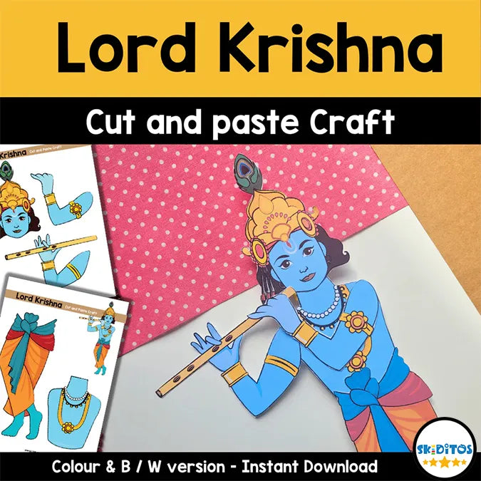 Lord Krishna Cut and Paste Craft – DIY Printable Activity for Kids