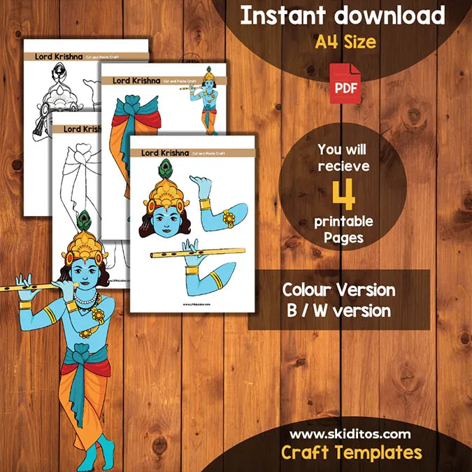 Lord Krishna Cut and Paste Craft – DIY Printable Activity for Kids