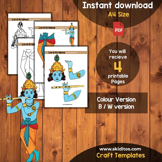 Lord Krishna Cut and Paste Craft – DIY Printable Activity for Kids