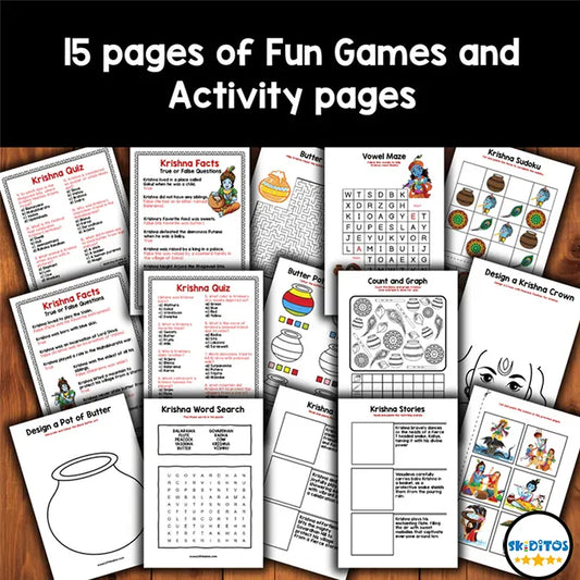 Krishna Activity Pack – Printable Learning, Colouring & Festival Games for Kids