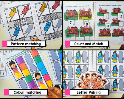 Diwali Activity Bundle for Kids – Learning Pages, Worksheets, Coloring & Ramayana Puppets