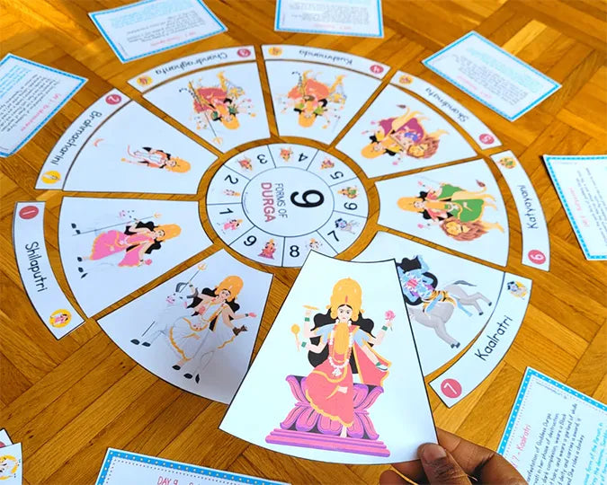 Navadurga Printable Learning Pack for Kids – Posters, Circle Puzzle & Fact Cards