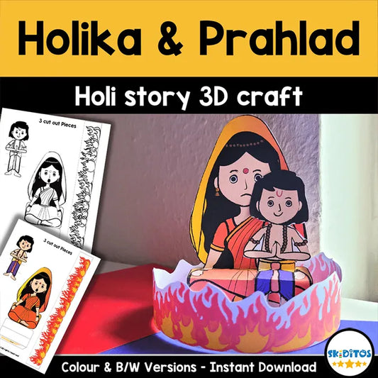 Holika & Prahlad 3D Holi Craft – Printable Story Activity for Kids