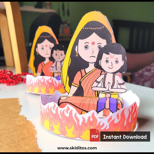 Holika & Prahlad 3D Holi Craft – Printable Story Activity for Kids