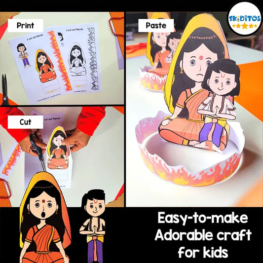 Holika & Prahlad 3D Holi Craft – Printable Story Activity for Kids
