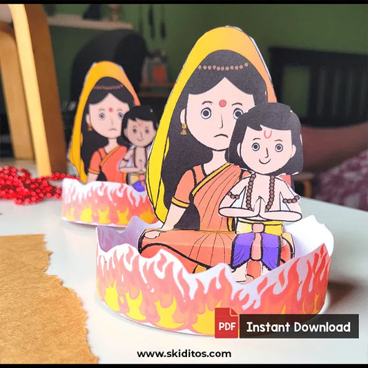 Holika & Prahlad 3D Holi Craft – Printable Story Activity for Kids