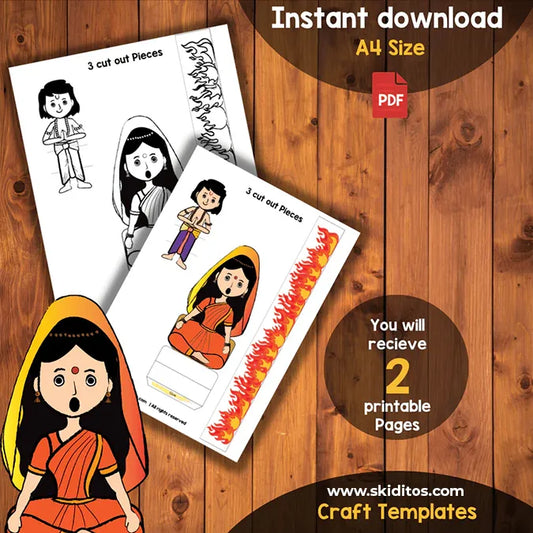 Holika & Prahlad 3D Holi Craft – Printable Story Activity for Kids